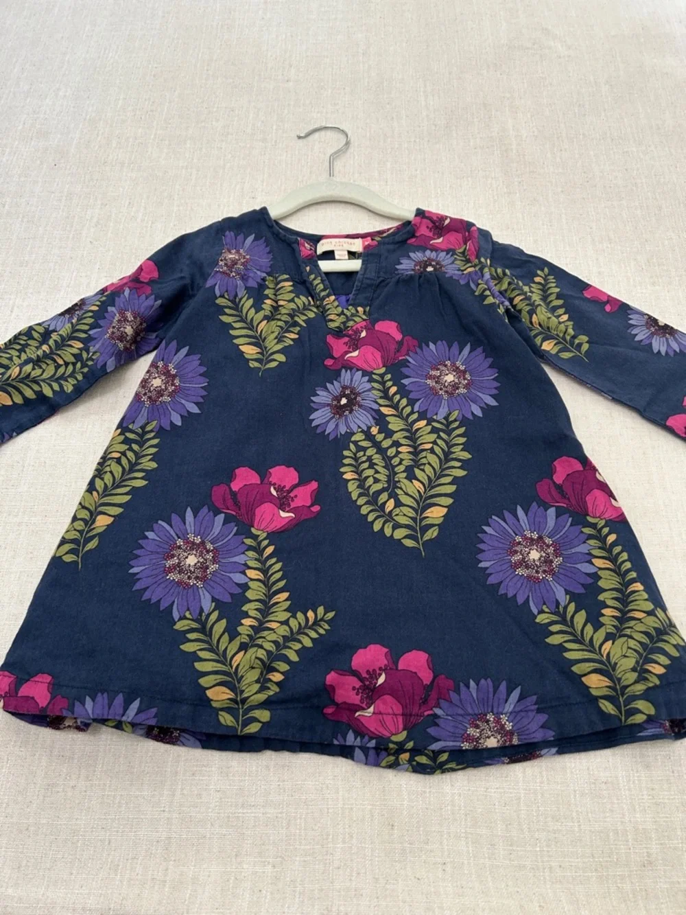 Pink Chicken Dress Girls 3Y Navy Floral Playful Long Sleeve Tunic